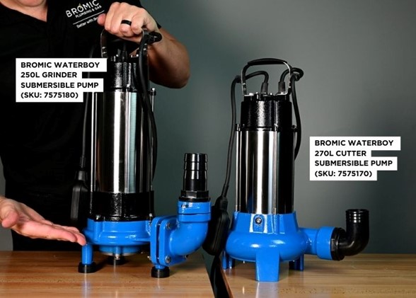 Bromic Waterboy 250L Grinder Submersible Pump (Left) and Bromic Waterboy 270L Cutter Submersible Pump